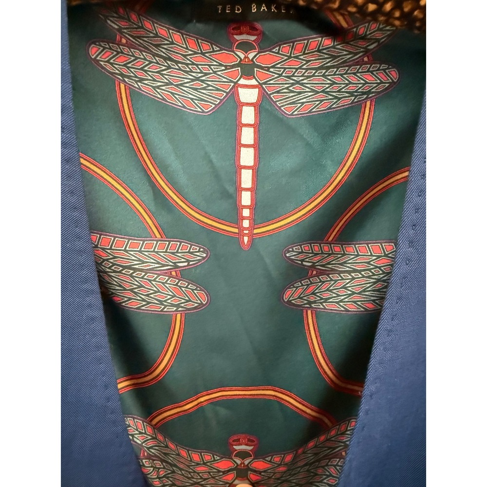 Ted Baker London Mens Navy Blue Wool Vest Dragonfly Print Lining Modern Fit 38R - Picture 3 of 6